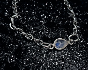 The *ICELYN* - June August Birthstone 925 Silver Stainless Steel Dainty Simple Minimalist Sparkle Moonstone Crystal Bracelet Women's Jewelry