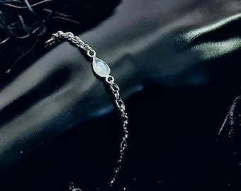 The *ICELYN* Moonstone Crystal Bracelet - Sterling Silver, Stainless Steel Rope Chain
