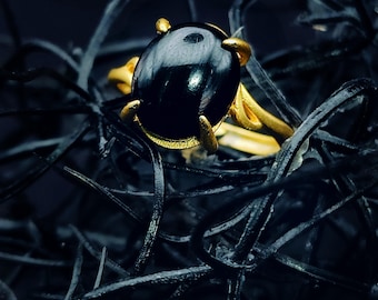 Hypersynthe Ring in 18k Gold Plated Sterling Silver w/ Adjustable Band (US SIZES 5-10)- Modern Simplistic Gold Ring Unique Gifts for Her