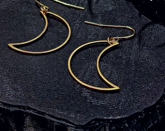 IMPLANT GRADE Surgical Steel Gold and Silver Witchy Celestial Crescent Moon Outline Lightweight Dangle Earrings Statement Earrings