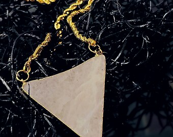 The *BERMUDA TRIANGLE* Necklace in GOLD Rose Quartz- May Birthstone Witch Boho Statement Crystal Gemstone Jewelry Necklace Women's Jewelry