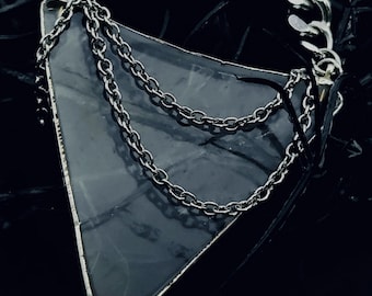 The *INDUSTRIAL BERMUDA* Triangle Necklace in Quartz, 16 inches- Chunky Goth Witchy Punk Crystal Chain Necklace, Unique Jewelry for Her