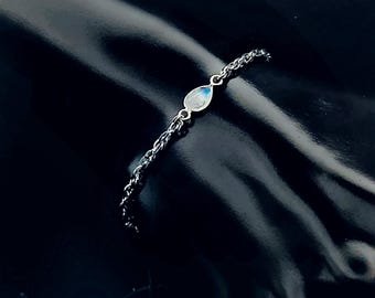 The *ICELYN* Dainty Moonstone Bracelet – 925 Silver, Stainless Steel Chain