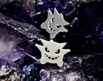 Pokemon "Ghost" Implant Grade Surgical Steel Simple & Dainty Earring Studs w/ Silicone Backs- Gengar Studs Witchy Jewelry Gift for Her