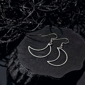 IMPLANT GRADE Surgical Steel Silver Witchy Celestial Crescent Moon Outline Lightweight Dangle Earrings Statement Earrings