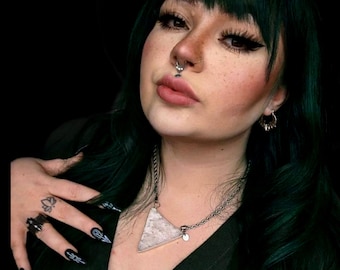 The *BERMUDA TRIANGLE* Necklace- Hypoallergenic Silver Electroplated Geometric Gemstone Crystal Necklace Witchy Goth Punk Unisex Jewelry