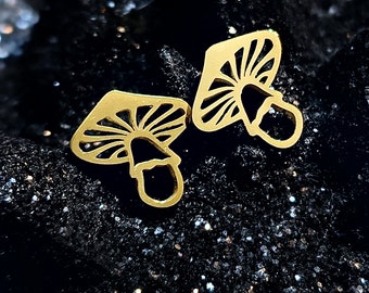18k Gold Plated Implant Grade Surgical Steel Dainty Simple Mushroom Mushie Stud Earrings- Minimalist Gold Jewelry, Jewelry Gift for Her