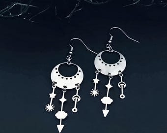 Industrial Dream Catcher Earrings w/ Implant Grade Surgical Steel Hooks- Boho Witchy Statement Earrings Unique Jewelry Gifts for Her