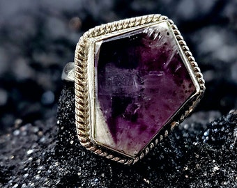 925 Sterling Silver Spooky Witchy Amethyst Coffin Statement Ring- Chunky Crystal Ring, Goth Pentagon Women's Ring, Crystals for Depression