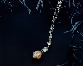 Dainty Pearl Skull Necklace with Cubic Zirconia Detailing, 18 inches- Minimalist Gothic Punk Witchy Jewelry, Cubic Zirconia Birthstone Gifts