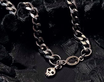 The *INGRID* - Dainty Simple 925 Sterling Silver Skull Charm Bracelet Quartz Crystal Stone Jewelry Birthstone Witch Gift for Her