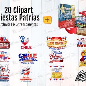 Kit Clipart Fiestas Patrias Chile para Redes Sociales + 120 Fondos digitales + Ebook