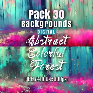 Pintura Bosque Brumoso: Paquete de Papel Digital Abstracto、Imprimible para Scrapbooking、Fondos de Bosque Coloridos - デジタルダウンロード