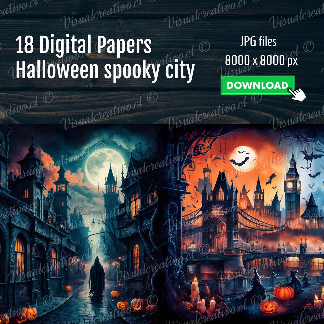 Halloween Digital Paper Pack – Spooky City Backgrounds (digital ...