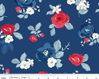 Patriotic Americana Floral Flowers Riley Blake Designs SALE Land of Liberty Main C10560 Cream choose cut Quilting Cotton Fabric