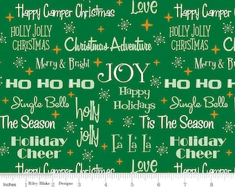Christmas Adventure Phrases Green Sparkle by Beverly McCullough for Riley Blake Designs - SC10731-GREEN