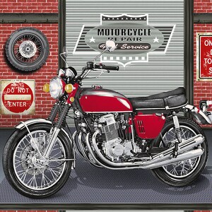 My Tools My Rules Brick Motorcycle and Garage Panel by Henry Glass Fabrics - MYTOOLSMYRUL Q-520P-88
