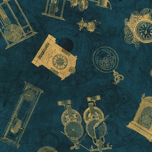 Instruments of the Hours Navy by Robert Kaufman Fabrics - SRKD-21506-9 NAVY