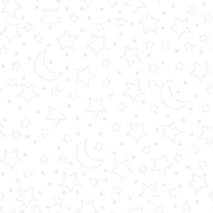 May include: A seamless pattern featuring white stars and crescent moons on a white background. The stars and moons are outlined in a dotted pattern.