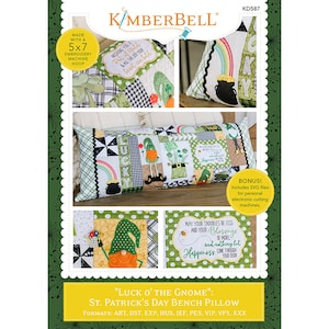 Luck O&#39; The Gnome:  St. Patrick&#39;s Day Bench Pillow (Machine Embroidery Version CD) - KD587