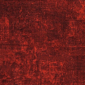 May include: A textured fabric with a distressed appearance. The pattern features a grid-like design in a deep red color, overlaid with a darker, almost black, network of lines. The overall effect is a vintage or worn aesthetic.