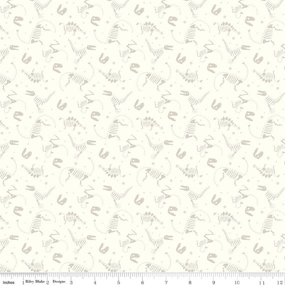 Roar Dino Bones Cream by Citrus & Mint Designs for Riley Blake