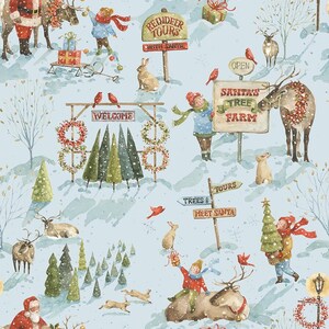Santa&#39;s Tree Farm Main Sky by Lisa Audit for Riley Blake Designs - CD16450-SKY