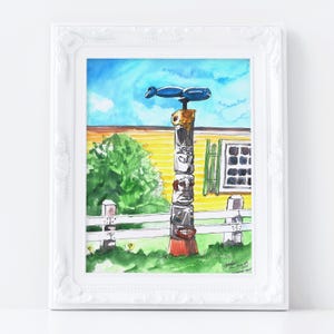 Original Painting Watercolor Landscape Scene, Nautical New England Summer at Nantasket Beach in Hull Massachusetts Coast Near Atlantic Ocean