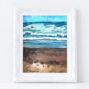 Original Painting Watercolor Landscape Scene, Nautical New England Summer at Nantasket Beach in Hull Massachusetts Coast Near Atlantic Ocean