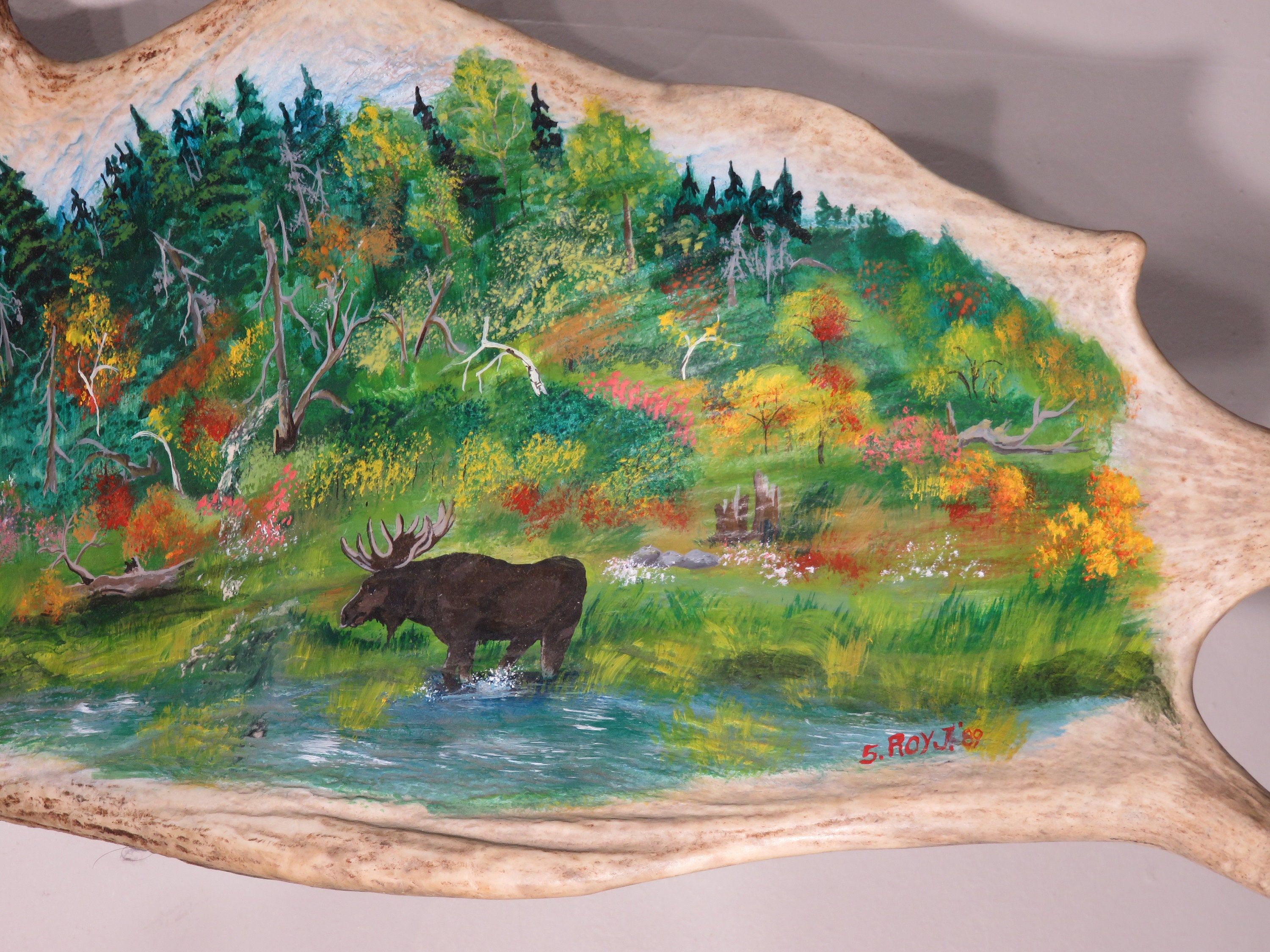 Moose Paddle/antler With Painted Wildlife Scene - Etsy