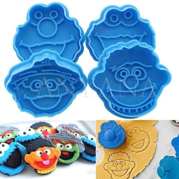 Anyana 4pcs set Sesame Street Oscar Ernie Elmo Monster fondant plunger Cookie Cutter biscuit decorating