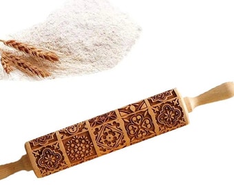 Deep carving European square flower Embossing Rolling Pin Baking Cookies Biscuit Fondant Cake Dough Engraved Roller