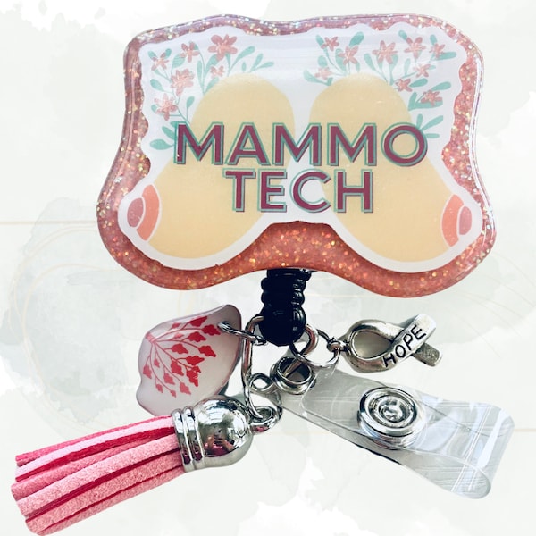 Mammo Tech Badge Reel. Mammography Technologist Badge Holder, Technologist Badge Reel, Antibacterial Badge Clip, Medical Imaging Accessory