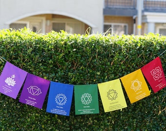 Wall Hanging Tibetan 7 Chakra Flags for Meditation Room | Chakra set flag for yoga and meditation