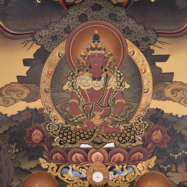 Amitayus Buddha Thangka painting - Tibetan Arts | High Quality Fine Painting | Master Piece Art from Lamas of Nepal | Token of Love