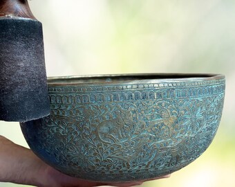 Mother's Day sale! | Jambati Singing Bowl | Handmade Antique Bowl with Animal Cravings | Sound Healing and Meditation