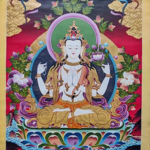 Genuine Chenrezig Thangka Painting - Hand made thangka painting from Nepal - Best for spiritual people and buddhist prayer