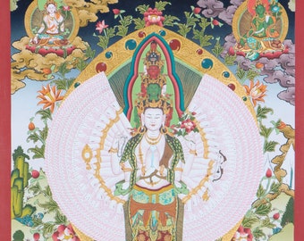十一面千手観音 タンカ 仏画 絵画 細密画 サハスラブジャ 観音菩薩