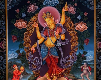 Laxmi Thangka Malerei | Spirituelle Thangka Malerei im Newari Stil | Am besten für spirituelle Praktiken geeignet