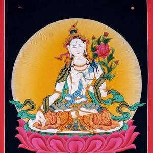 White Tara Thangka Painting - Liberator - Seven Eyes Bodhisattva Painting - Love & Compassion | Free Shipping