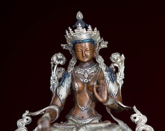 100 % Hand Made Copper Oxidized White Tara Statue | Handmade White Tara statue for Meditation Altar, Home Decor, Gift