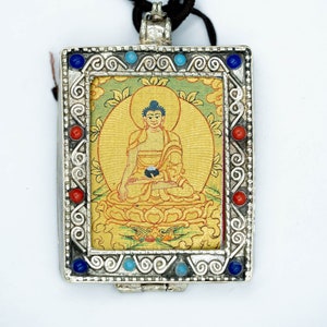 Enlighten Buddha Thangka - Ghau Thangka or Locket | Small Shakyamuni Buddha Thangka Painting in a Pendent - Hand Carved