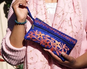 Porte-monnaie brodé de fleurs | Porte-monnaie glamour | Porte-monnaie pour femme fait main avec broderie spéciale cachemirie