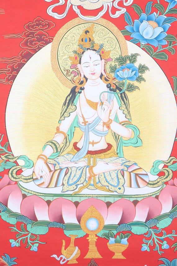 最高品質の白ターラ菩薩タンカ絵画 - 仏教の祈りや瞑想に最適 - Etsy 日本