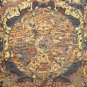 Wheel of Life Thangka – Tibetan Painting | Handpainted Buddhist Art | Bhavachakra Cycle of Existence | Spiritual Wall Decor | Meditation Art