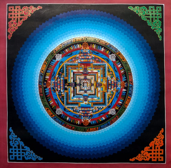 SALE Kalachakra Mandala Painting - Tibetan Spiritual Mandala Art | Sky Element Kalachakra Mandala Thangka
