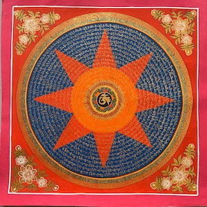 Mantra Mandala Thangka Painting | Handpainted Tibetan Buddhist Art | Intricate Mandala Design for Spiritual Wall Hanging