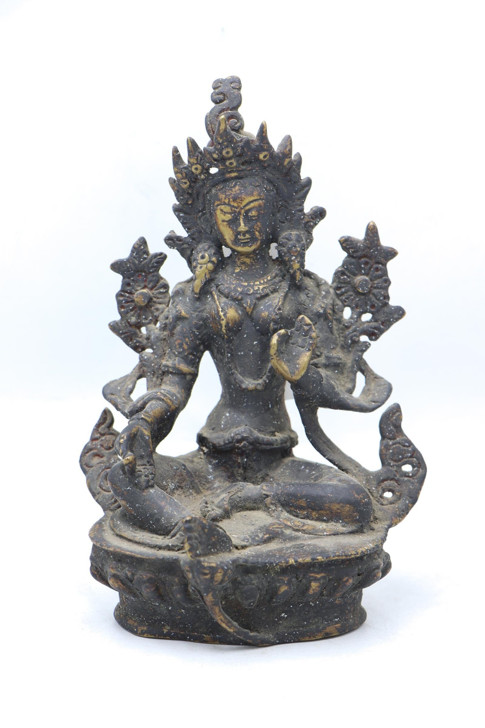 Antique Green Tara Statue From Nepal | Handmade Buddha Sculpture Collection Pieces Of Antiques