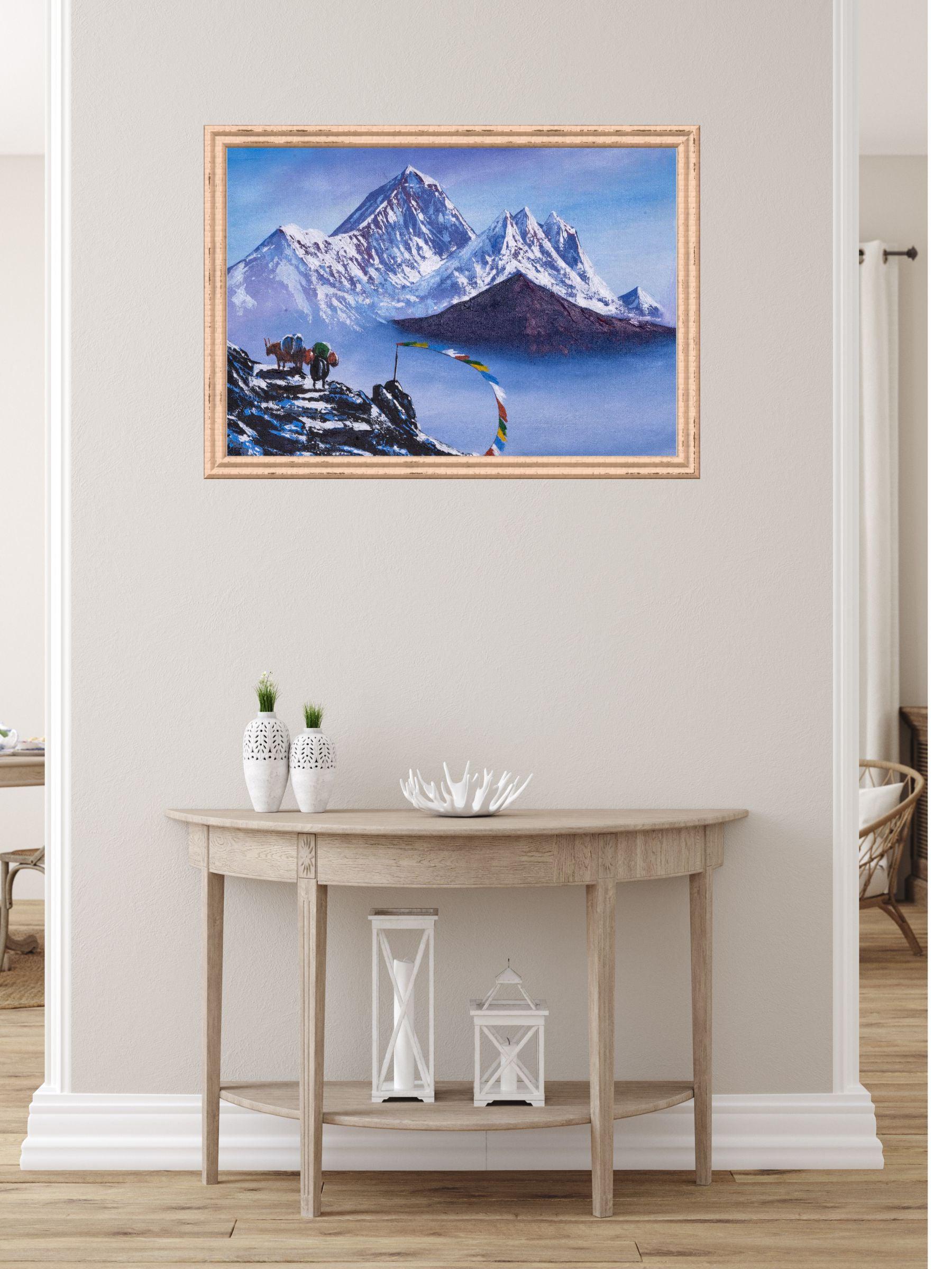 エベレストの正面を描いた油絵 | ネパールの威厳を解き放つ | ヒマラヤ