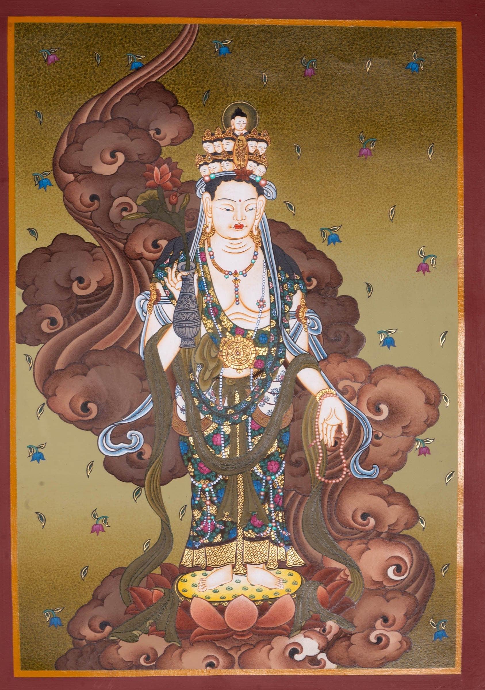 004 中国美術 色絵陶人形 高さ25cm 置物 オブジェ 古董品 觀音像